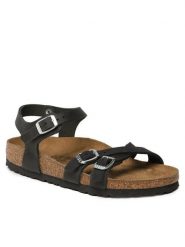 Birkenstock Sandały Kumba 1021487 Czarny. Czarne sandały Birkenstock, bez wzorów, z syntetyku, bez obcasa, na płaskiej podeszwie, bez zapięcia. Za 579.99 zł.