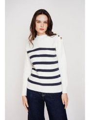 C& Jo Sweter w kolorze biało-granatowym rozmiar: 36. Białe swetry C& Jo, bez wzorów, ze splotem, bez ramiączek. Za 121.99 zł.