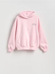 Bluza oversize z kapturem - pastelowy róż. Czerwone bluzy Reserved, l, bez wzorów, z bawełny, z kapturem. Za 119.99 zł.
