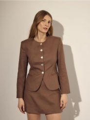 Marynarka z lnem - beżowy. Brązowe marynarki i żakiety Reserved, l, bez wzorów, z tkaniny. Za 179.99 zł.