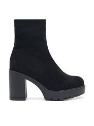 DeeZee Botki VANESSA WS057-05 Czarny. Czarne botki DeeZee, bez wzorów, z materiału, bez obcasa, na słupku, bez zapięcia. Za 179.99 zł.