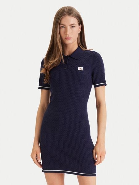 Calvin Klein Sukienka codzienna Microcable LV047F323G Granatowy Slim Fit. Niebieskie sukienki Calvin Klein, na co dzień, m, bez wzorów, z bawełny, bez kołnierzyka, bez ramiączek, proste. Za 342.99 zł.