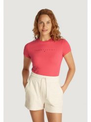 Tommy Jeans T-Shirt Tonal Linear DW0DW20315 Różowy Slim Fit. Czerwone t-shirty Tommy Jeans, l, bez wzorów, z bawełny, bez kołnierzyka, bez ramiączek. Za 109.99 zł.