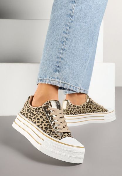 Panterkowe Trampki na Platformie w Casualowym Stylu Ravilne. Białe trampki Renee, bez wzorów, z jeansu, bez zapięcia. Za 79.99 zł.