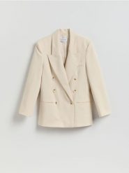 Dwurzędowa marynarka oversize - beżowy. Brązowe marynarki i żakiety Reserved, l, bez wzorów, z tkaniny. Za 279.99 zł.