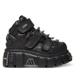 Botki NEW ROCK. Czarne botki NEW ROCK, bez wzorów, bez obcasa, na koturnie, bez zapięcia. Za 1,659.00 zł.