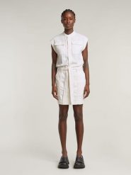 G-Star Sukienka w kolorze białym rozmiar: S. Białe sukienki G-Star, na co dzień, s, bez wzorów, z tkaniny, retro, bez kołnierzyka, bez ramiączek, midi, proste. Za 310.35 zł.