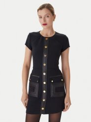 Elisabetta Franchi Sukienka koktajlowa AB-819-57E2-V690 Czarny Regular Fit. Czarne sukienki Elisabetta Franchi, bez wzorów, z syntetyku, wizytowe, bez kołnierzyka, bez ramiączek. Za 2,989.00 zł.