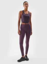 4F Legginsy treningowe ze średnim stanem damskie - fioletowe S. Fioletowe legginsy 4f, s, bez wzorów, z dzianiny. W wyprzedaży za 89.99 zł.