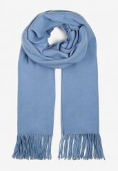 Niebieski Szalik z Tkaniny Wykończony Frędzlami Teofilla. Niebieskie szaliki Born2be, bez wzorów, z tkaniny, klasyczne. Za 34.99 zł.