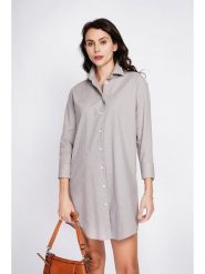 ASSUILI Lniana sukienka w kolorze szarobrązowym rozmiar: 38. Brązowe sukienki Assuili, na co dzień, bez wzorów, ze lnu, bez kołnierzyka, bez ramiączek, mini, proste. Za 195.99 zł.