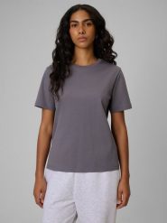 4F T-shirt regular gładki damski - szary XL. Szare t-shirty 4f, xl, bez wzorów, z materiału, bez kołnierzyka, bez ramiączek. Za 79.99 zł.