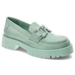 Zielone Mokasyny Venezia Stylowe Buty Damskie. Zielone mokasyny Venezia, na wiosnę, bez wzorów, ze skóry, bez obcasa. Za 382.99 zł.
