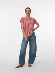 Vero Moda Koszulka w kolorze czerwono-białym rozmiar: XS. Czerwone bluzki Vero Moda, xs, bez wzorów, bez kołnierzyka, bez ramiączek. Za 48.28 zł.