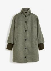 Krótki płaszcz z materiału w optyce wełny. Czarne płaszcze bonprix, bez wzorów, z wełny, bez kaptura. Za 319.99 zł.
