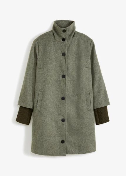 Krótki płaszcz z materiału w optyce wełny. Czarne płaszcze bonprix, bez wzorów, z wełny, bez kaptura. Za 309.99 zł.