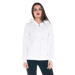 Damska podstawowa bluza z kapturem i zamkiem. Białe bluzy LEONE 1947 APPAREL, l, bez wzorów, z tkaniny, z kapturem. W wyprzedaży za 167.70 zł.