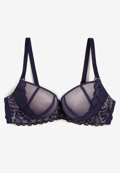 Granatowo-Różowy Biustonosz Push Up z Koronką Nimffea. Niebieskie biustonosze Born2be, bez wzorów, z koronki. Za 34.99 zł.