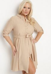 Beżowa Wiskozowa Sukienka Koszulowa z Materiałowym Paskiem Edirilea. Brązowe sukienki Born2be, na co dzień, xl, bez wzorów, z jeansu, eleganckie, bez kołnierzyka, bez ramiączek, midi, koszulowe. Za 89.99 zł.