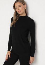 Czarny Sweter o Klasycznym Kroju z Wiskozą Nerella. Czarne swetry Born2be, l, z aplikacjami, z jeansu, bez ramiączek. Za 54.99 zł.