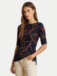 LAUREN RALPH LAUREN Bluzka 200P03722001 Granatowy Slim Fit. Niebieskie bluzki Lauren Ralph Lauren, s, bez wzorów, z bawełny, bez kołnierzyka, bez ramiączek. Za 329.99 zł.