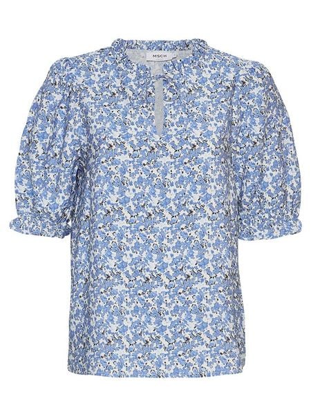 MOSS COPENHAGEN Bluzka "Liriana Taila" w kolorze biało-czarno-błękitnym rozmiar: S. Białe bluzki Moss Copenhagen, s, bez wzorów, bez kołnierzyka, bez ramiączek. Za 122.96 zł.