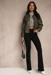 Czarne Jeansy Regular Waist o Fasonie Flare Vemia. Czarne jeansy Renee, l, bez wzorów, z podwyższonym stanem. Za 99.99 zł.