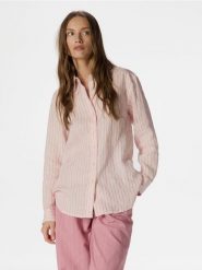 Lniana koszula oversize - pastelowy róż. Czerwone koszule Reserved, l, bez wzorów, bez kołnierzyka, bez ramiączek. W wyprzedaży za 99.99 zł.