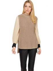 Heine Bezrękawnik w kolorze beżowym rozmiar: 44. Brązowe swetry Heine, bez wzorów, prążkowane, bez ramiączek. Za 60.88 zł.