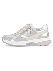Gabor Skórzane sneakersy w kolorze srebrno-szaro-białym rozmiar: 37. Białe trampki Gabor, bez wzorów, ze skóry, bez zapięcia. Za 279.95 zł.