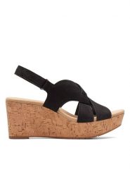 Clarks Skórzane sandały w kolorze czarnym na koturnie rozmiar: 40. Czarne sandały Clarks, bez wzorów, z otwartym noskiem, bez obcasa, na koturnie, bez zapięcia. Za 171.68 zł.
