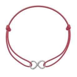 Bransoletka z posrebrzaną nieskończonością na cienkim malinowym sznurku. Różowe bransoletki Lilou, posrebrzane. Za 99.00 zł.