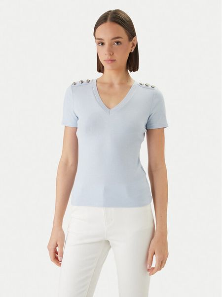 Morgan Bluzka 251-DOMANI Błękitny Slim Fit. Niebieskie bluzki Morgan, xl, bez wzorów, z wiskozy, bez kołnierzyka, bez ramiączek. Za 117.99 zł.