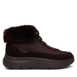Trzewiki Skechers. Brązowe botki Skechers, bez wzorów, bez obcasa, na płaskiej podeszwie, bez zapięcia. Za 359.99 zł.