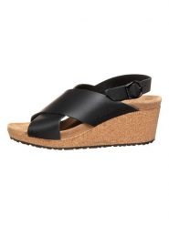 Papillio Skórzane sandały "Samira Ring-Buckle" w kolorze czarnym na koturnie rozmiar: 37. Czarne sandały Papillio, bez wzorów, z otwartym noskiem, bez obcasa, na koturnie, bez zapięcia. Za 187.52 zł.