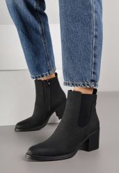 Czarne Botki w Stylu Sztybletów na Słupku Hevea. Czarne botki Born2be, z aplikacjami, z jeansu, bez obcasa, na obcasie, bez zapięcia. Za 129.99 zł.