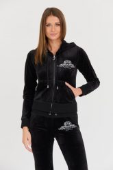 JUICY COUTURE Czarna damska bluza Arched Metallic, Rozmiar S. Czarne bluzy sportowe Juicy Couture, s, bez wzorów, bez kaptura. W wyprzedaży za 329.99 zł.