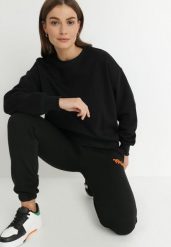 Czarna Bluza z Polarową Podszewką Colda. Czarne bluzy Born2be, l, bez wzorów, z dresówki, bez kaptura. Za 59.99 zł.