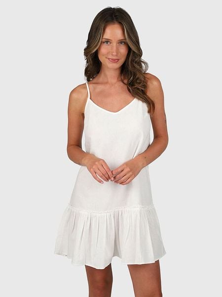 Brunotti Sukienka "Nami" w kolorze kremowym rozmiar: XS. Brązowe sukienki Brunotti, na co dzień, xs, bez wzorów, z wiskozy, bez kołnierzyka, bez ramiączek, mini, proste. Za 69.58 zł.