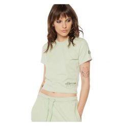 Koszulka sportowa damska Ellesse Dropped Crop. Zielone koszulki sportowe Ellesse, bez wzorów, z bawełny, bez ramiączek, na jogę i pilates. Za 71.00 zł.