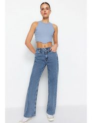 Trendyol Dżinsy - Comfort fit - w kolorze niebieskim rozmiar: 36. Niebieskie jeansy Trendyol, bez wzorów, z podwyższonym stanem. Za 105.88 zł.