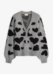 Sweter rozpinany w atrakcyjny wzór. Szare kardigany bonprix, bez wzorów. Za 129.99 zł.