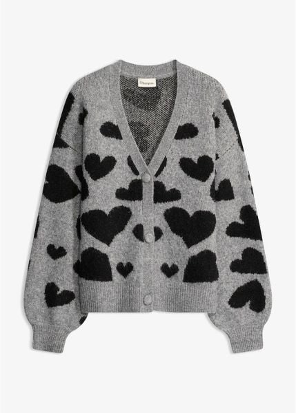Sweter rozpinany w atrakcyjny wzór. Szare kardigany bonprix, bez wzorów. Za 129.99 zł.