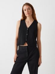 OPUS Top dzianinowy w kolorze czarnym rozmiar: 42. Czarne topy Opus, bez wzorów, z dzianiny, bez kołnierzyka, bez ramiączek. Za 143.99 zł.