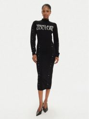 Versace Jeans Couture Sukienka dzianinowa 77HAOM11 Czarny Slim Fit. Czarne sukienki Versace Jeans Couture, s, bez wzorów, z dzianiny, bez kołnierzyka, bez ramiączek. Za 1,039.00 zł.