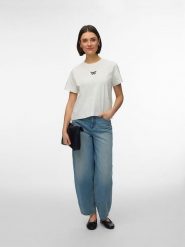 Vero Moda Koszulka w kolorze białym rozmiar: XS. Białe bluzki Vero Moda, xs, bez wzorów, z bawełny, bez kołnierzyka, bez ramiączek. Za 57.06 zł.
