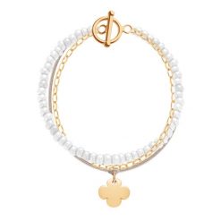 Bransoletka Daisy z pozłacaną koniczyną na białych mini perłach. Białe bransoletki Lilou, z perłą, pozłacane. Za 428.40 zł.