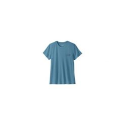 Koszulka turystyczna damska Capilene Cool Trail Shirt Stratapeaks Women. Niebieskie bluzki Patagonia, bez wzorów, z dzianiny, sportowe, bez kołnierzyka, bez ramiączek. Za 239.99 zł.