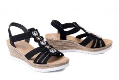 RIEKER 619B2-00 black, sandały damskie. Czarne sandały Rieker, bez wzorów, bez obcasa, bez zapięcia. Za 255.92 zł.