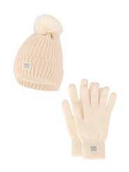 Zestaw damski Winter Thermo – czapka + rękawiczki – kolor złamanej bieli. Białe czapki HEAT KEEPER, bez wzorów, z materiału. Za 134.32 zł.
